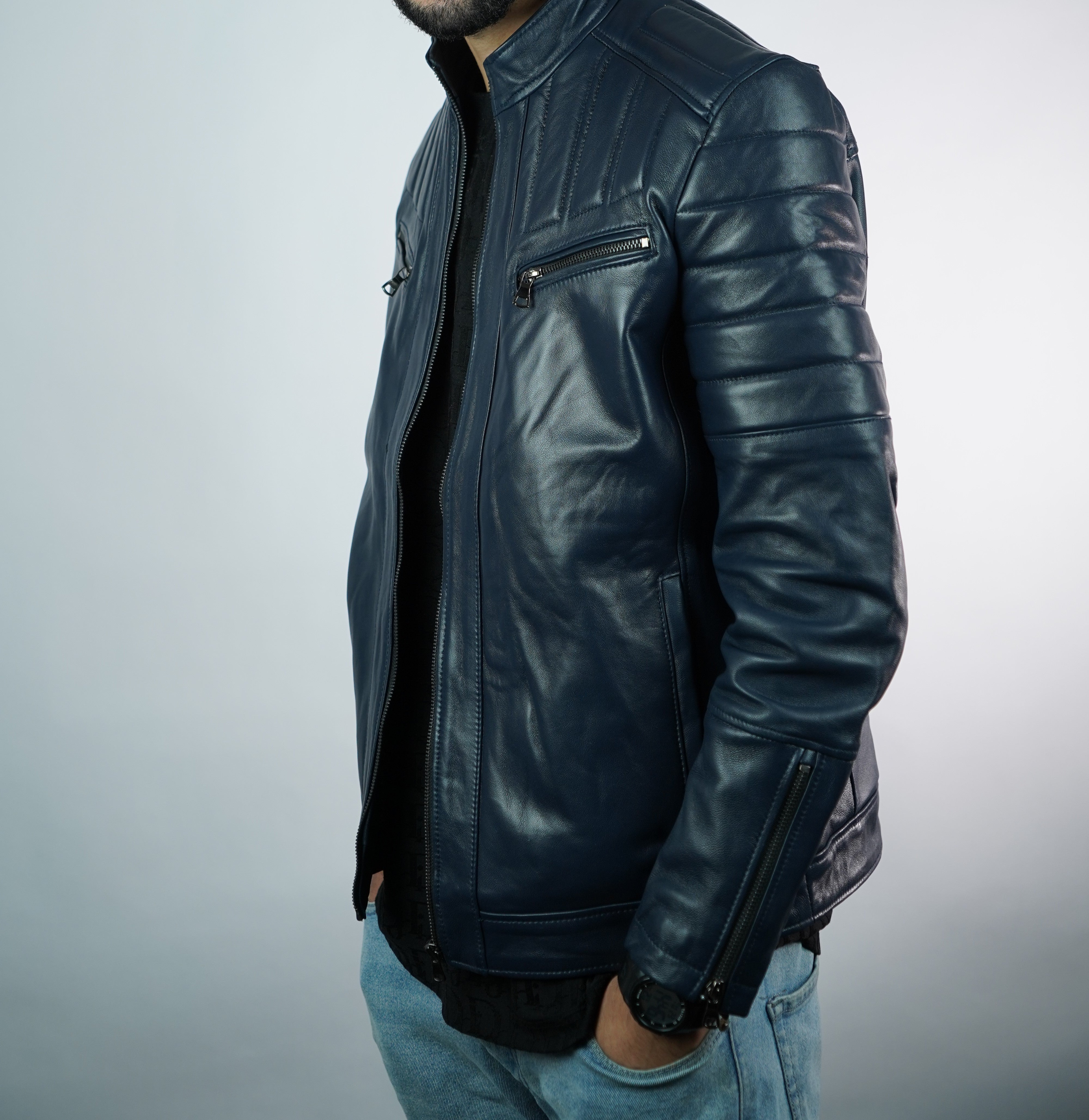 Jacket En Cuii-r Origin Bleu Marrine