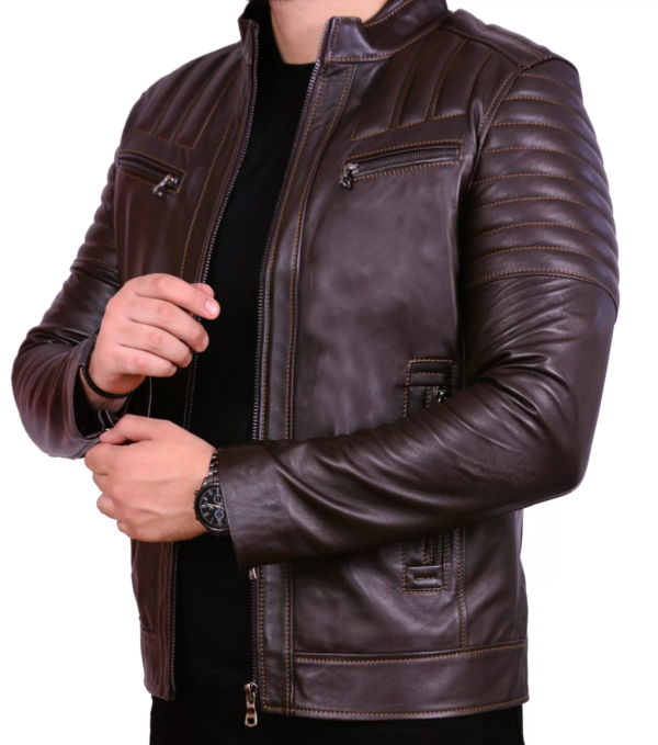 Brown leather jacket - Image 3